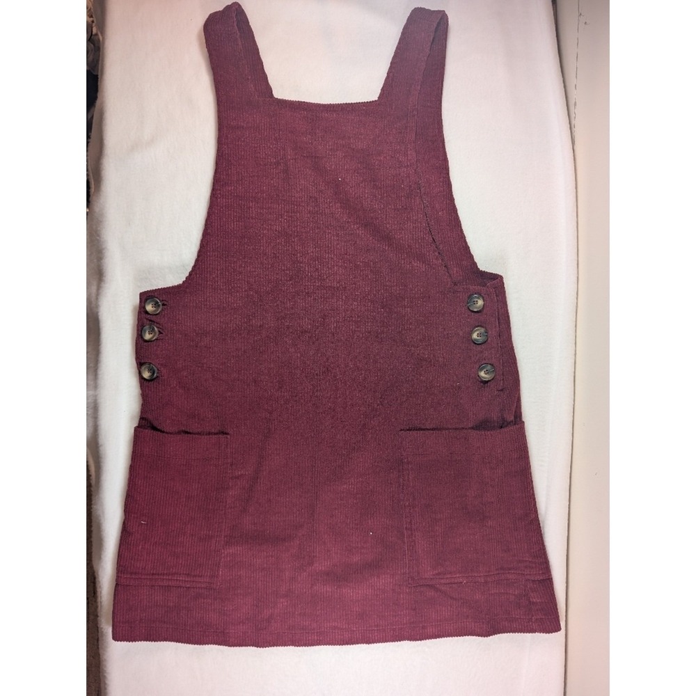 She And Sky Burgundy Corduroy Pinafore Dress with Button Details